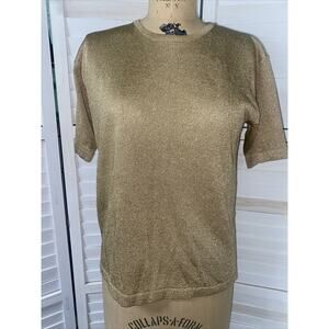 JH Collectables Gold Glitter Knit Short Sleeve Pullover Sweater Blouse Large